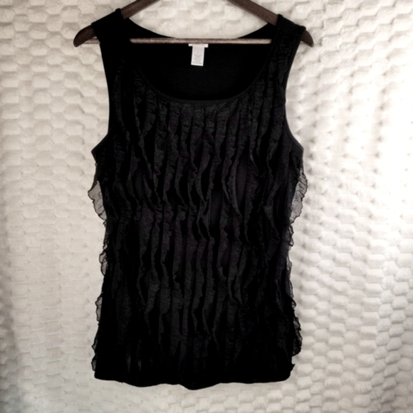 Studio Y Tops - Studio Y Black Ruffle Tank Top Women's Size Large
